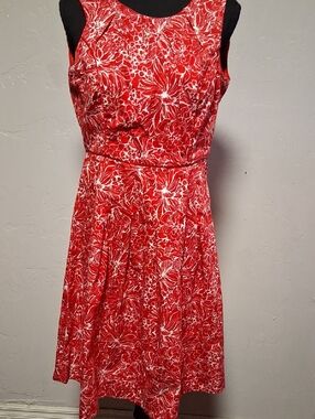 Talbots Red and White Floral Sleeveless Midi Dress